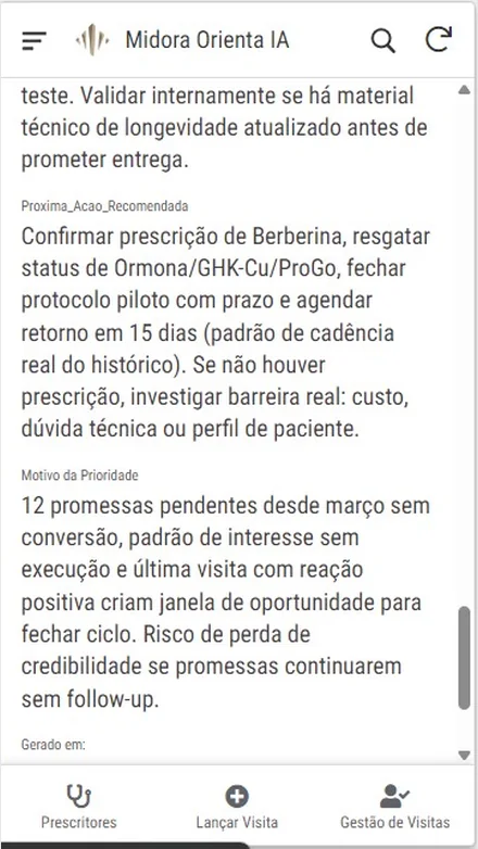 Midora Orienta IA com a pr&oacute;xima a&ccedil;&atilde;o recomendada